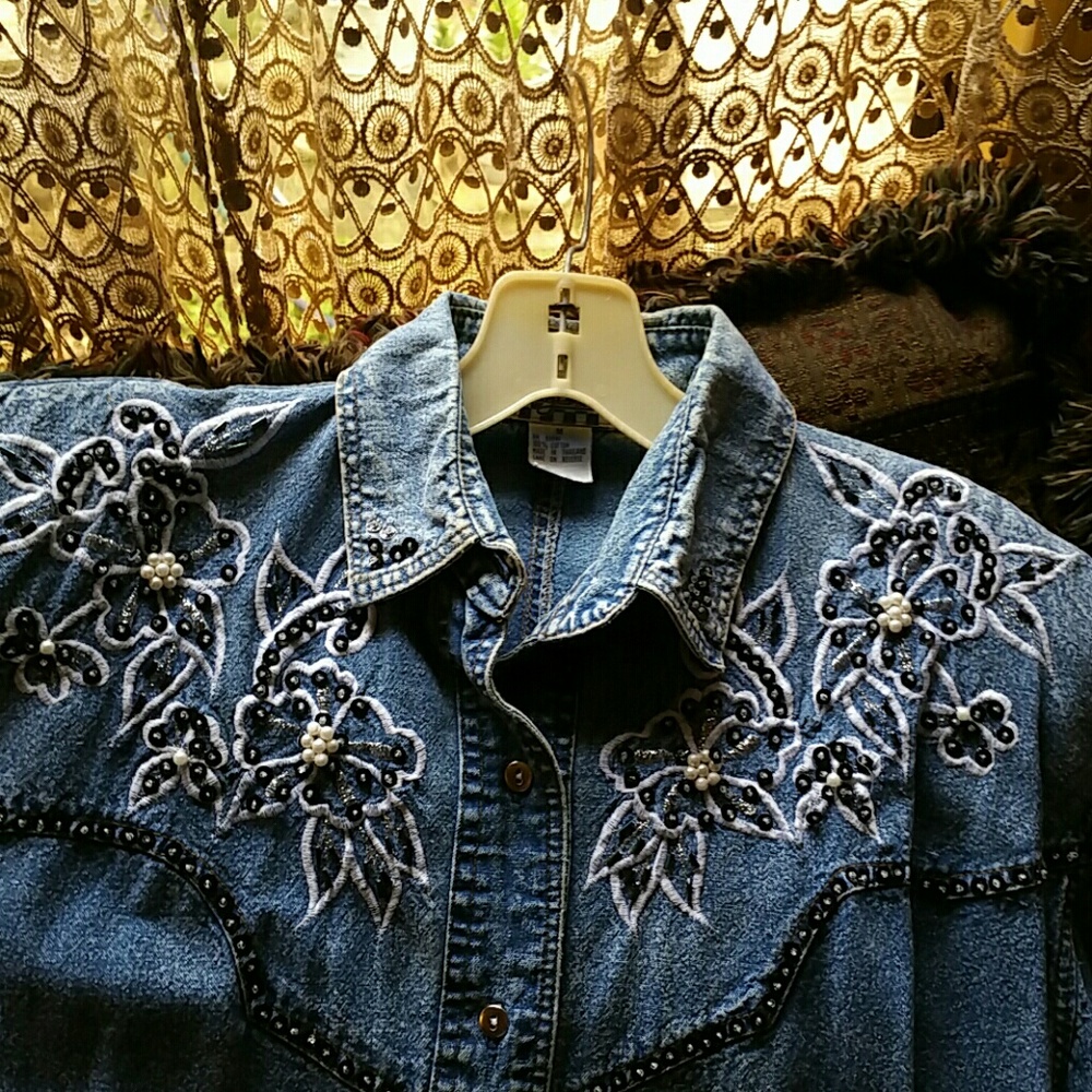 Vintage 80's Beaded Denim Top